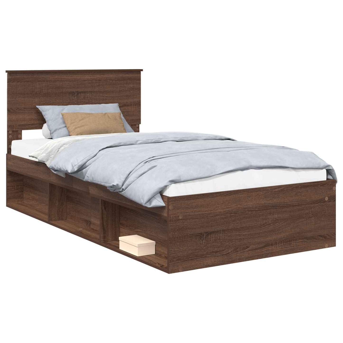 Bed Frame with Headboard Brown Oak 100 x 200 cm Solid Pine Wood