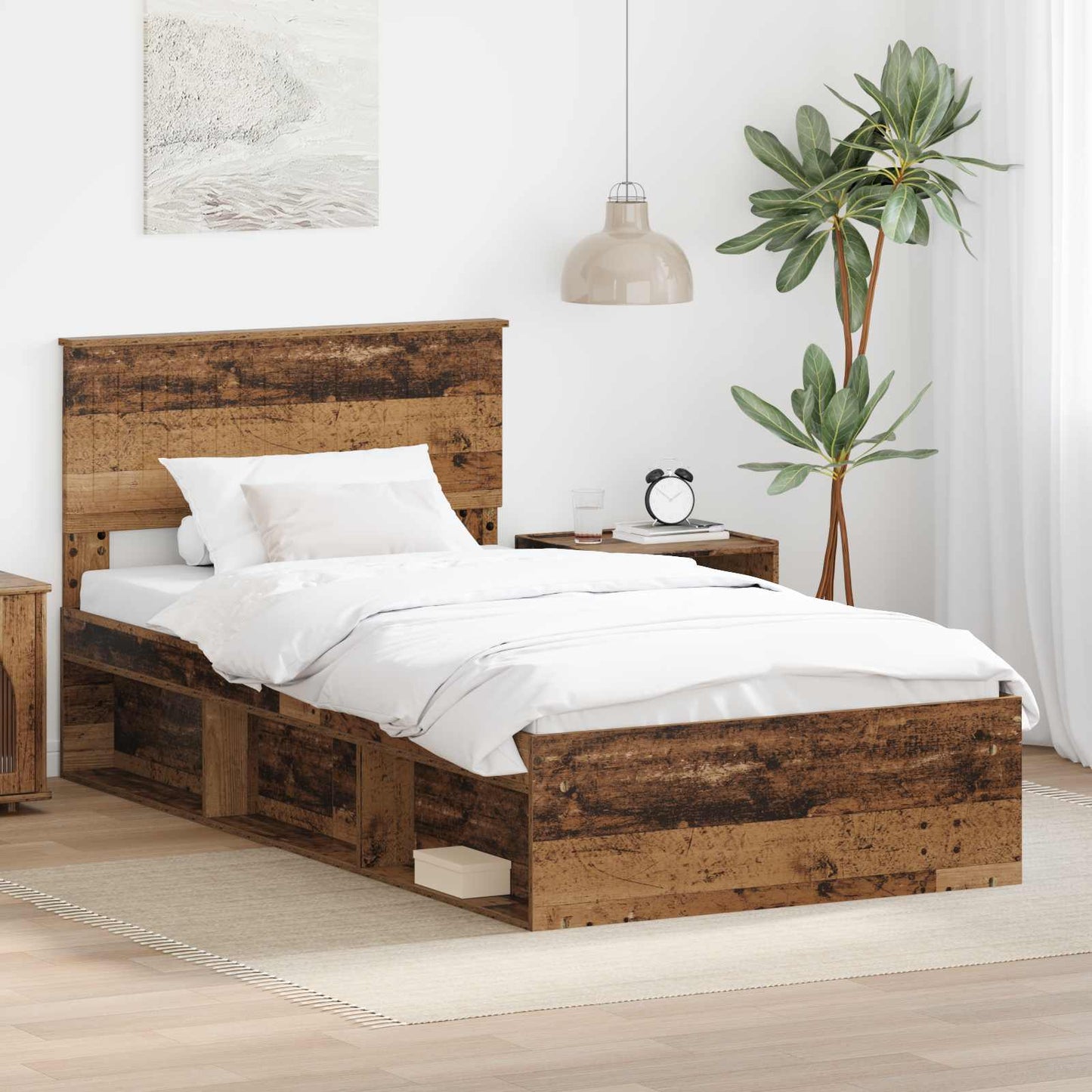 Bed Frame with Headboard Old Wood 100 x 200 cm Solid Pine Wood