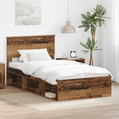 Bed Frame with Headboard Old Wood 100 x 200 cm Solid Pine Wood