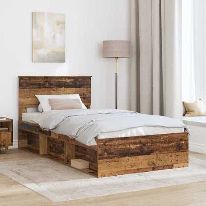 Bed Frame with Headboard Old Wood 100 x 200 cm Solid Pine Wood