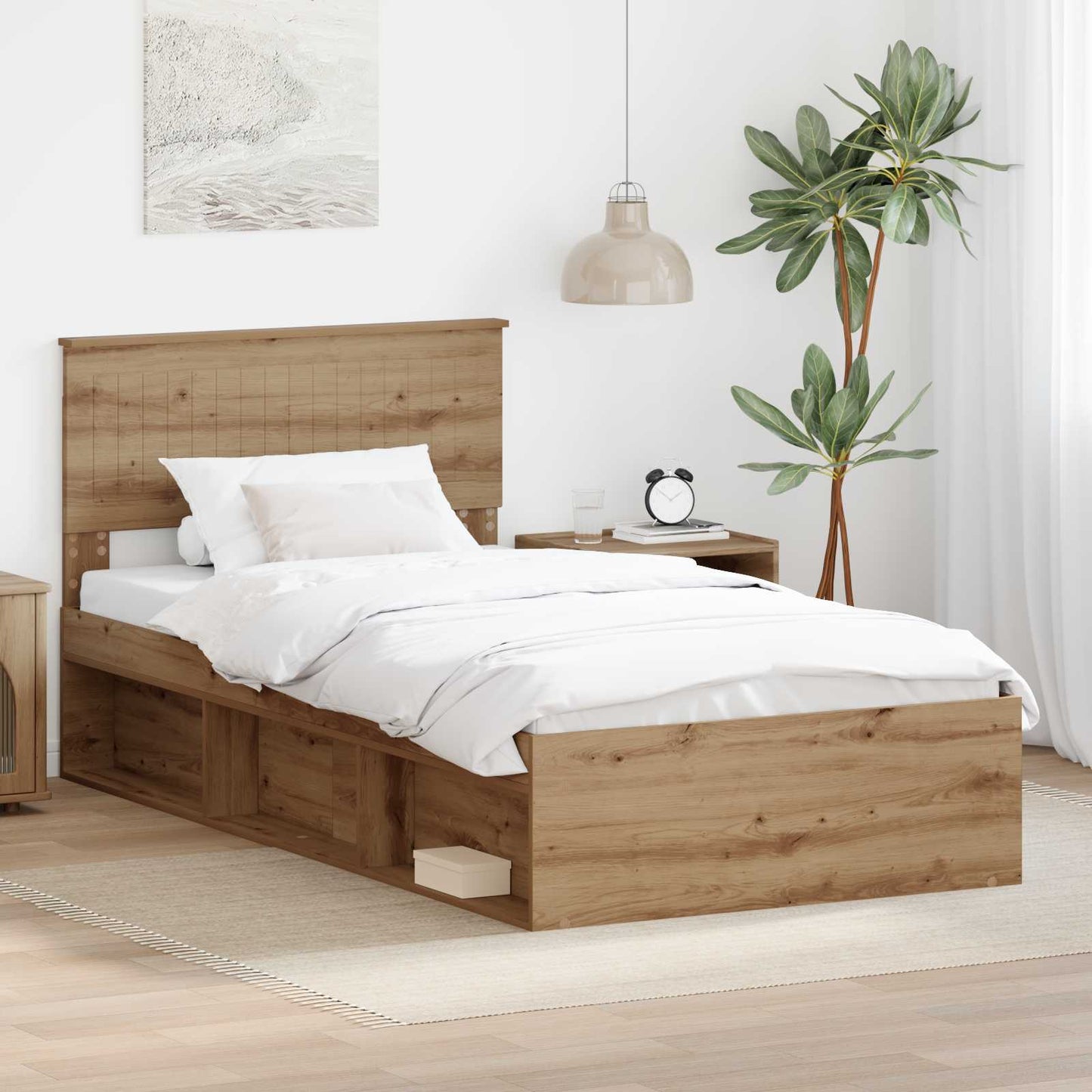 Bed Frame Artisian Oak 100 x 200 cm Solid Pine Wood
