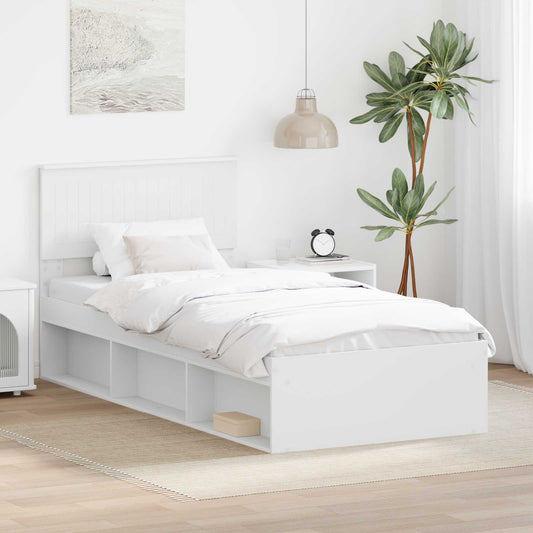 Bed Frame with Headboard White 90 x 200 cm Solid Pine Wood