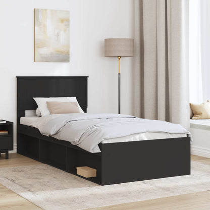 Bed Frame with Headboard Black 90 x 200 cm Solid Pine Wood