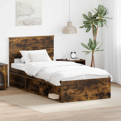 Bed Frame with Headboard Smoked Oak 90 x 200 cm Solid Pine Wood