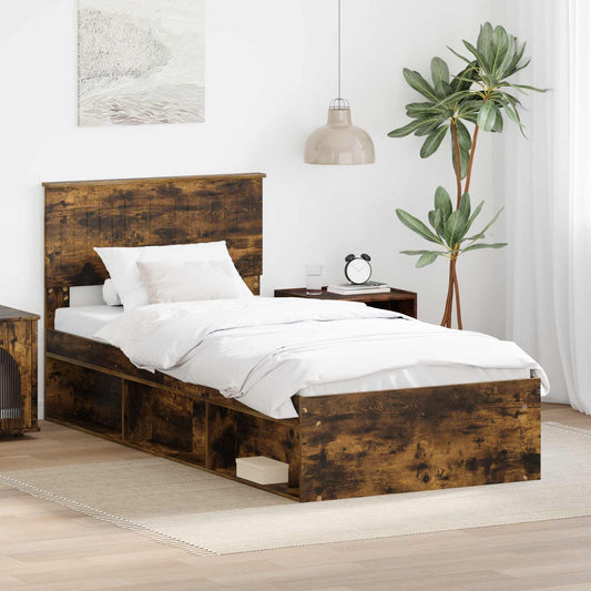 Bed Frame with Headboard Smoked Oak 90 x 200 cm Solid Pine Wood