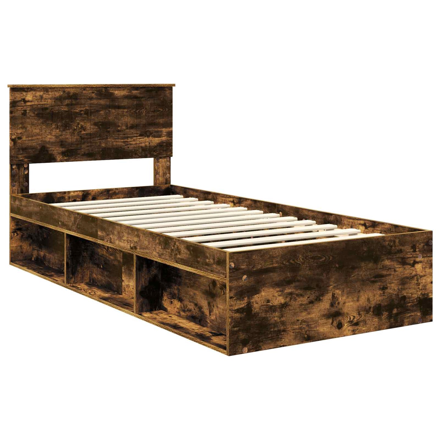 Bed Frame with Headboard Smoked Oak 90 x 200 cm Solid Pine Wood