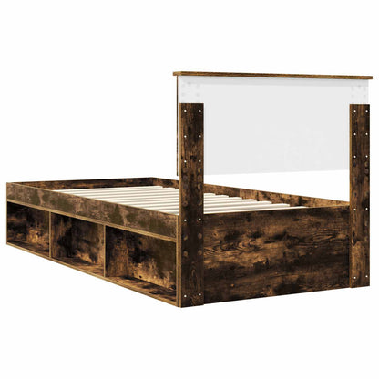 Bed Frame with Headboard Smoked Oak 90 x 200 cm Solid Pine Wood