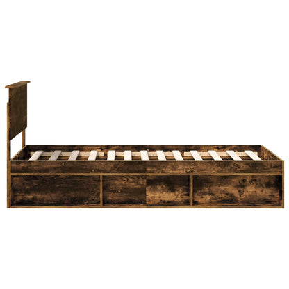 Bed Frame with Headboard Smoked Oak 90 x 200 cm Solid Pine Wood