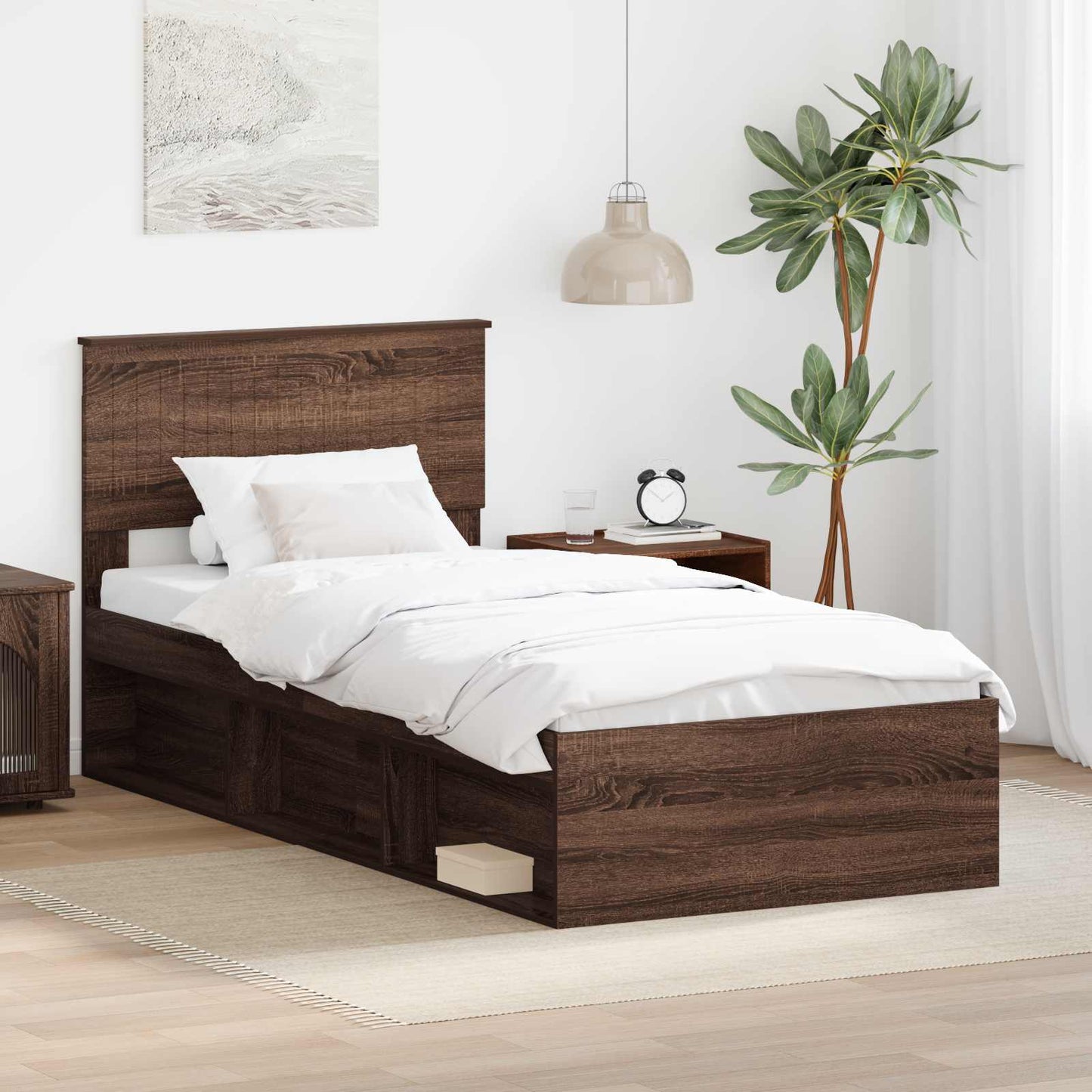 Bed Frame with Headboard Brown Oak 90 x 200 cm Solid Pine Wood