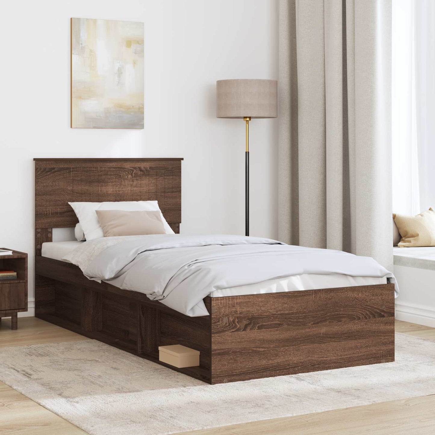 Bed Frame with Headboard Brown Oak 90 x 200 cm Solid Pine Wood