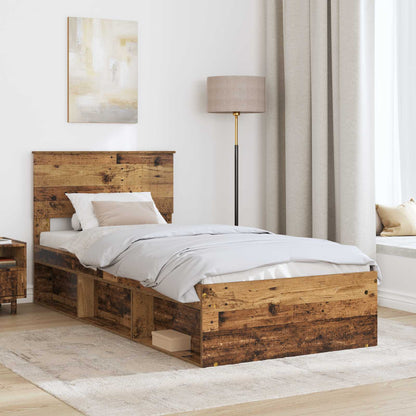 Bed Frame with Headboard Old Wood 90 x 200 cm Solid Pine Wood
