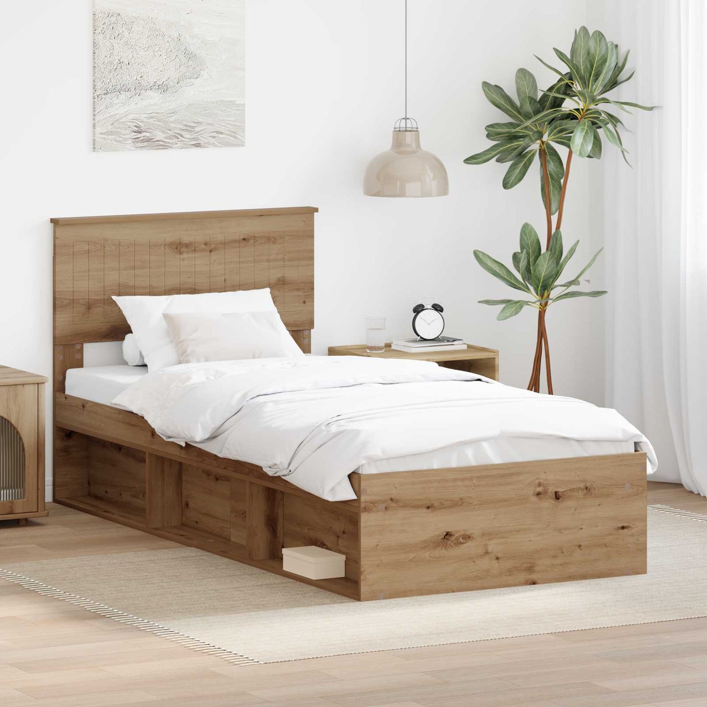 Bed Frame Artisian Oak 90 x 200 cm Solid Pine Wood