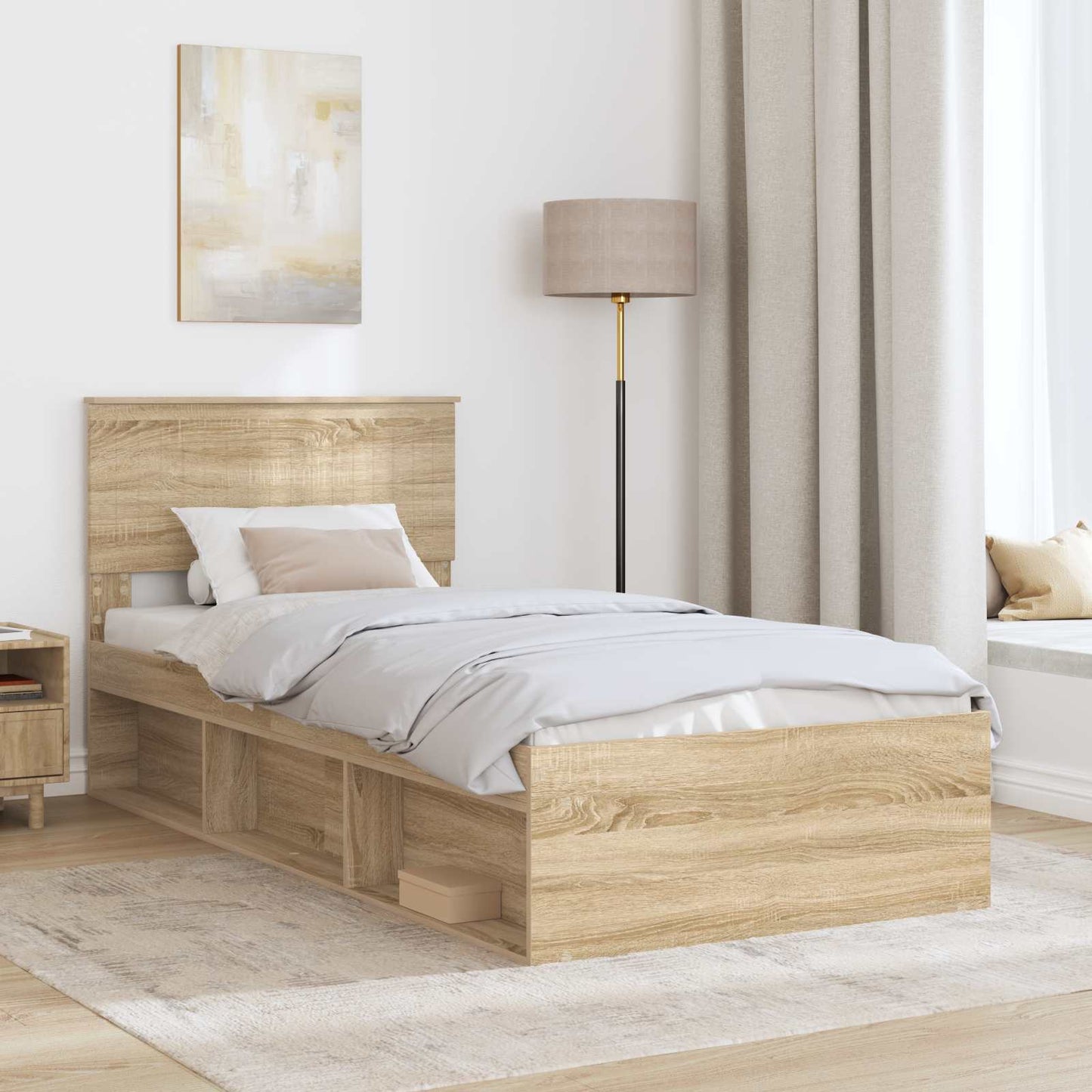 Bed Frame with Headboard Sonoma 90 x 190 cm Solid Pine Wood