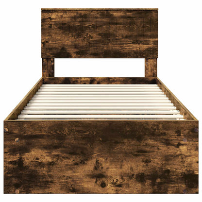 Bed Frame with Headboard Smoked Oak 90 x 190 cm Solid Pine Wood
