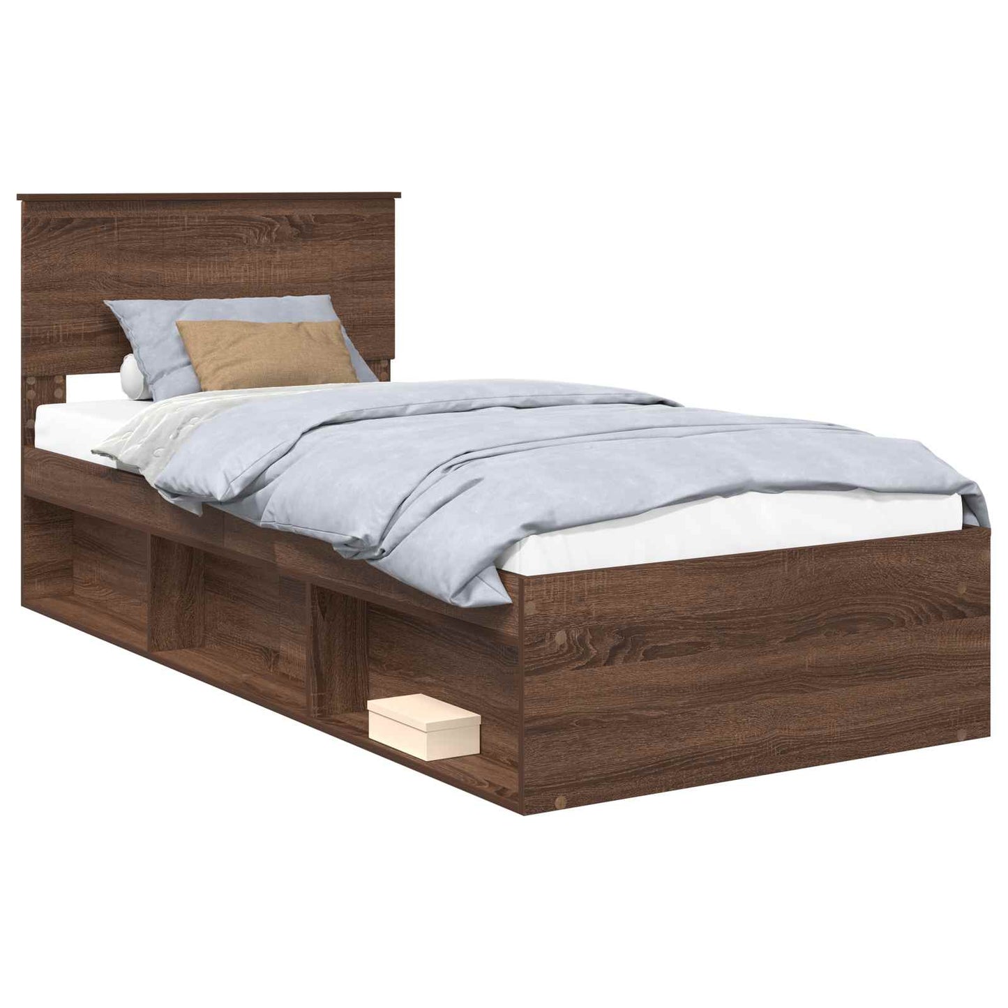 Bed Frame with Headboard Brown Oak 90 x 190 cm Solid Pine Wood