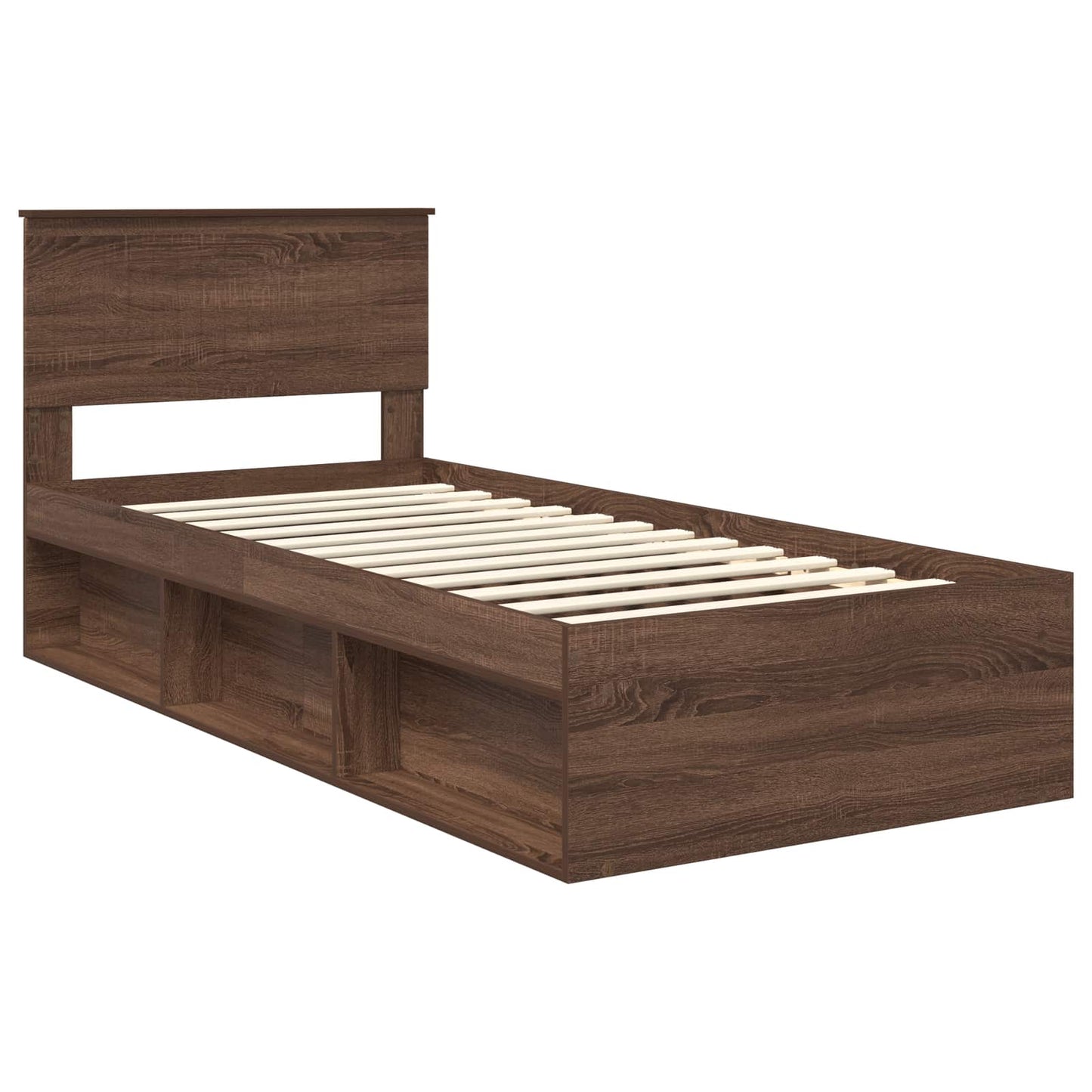 Bed Frame with Headboard Brown Oak 90 x 190 cm Solid Pine Wood
