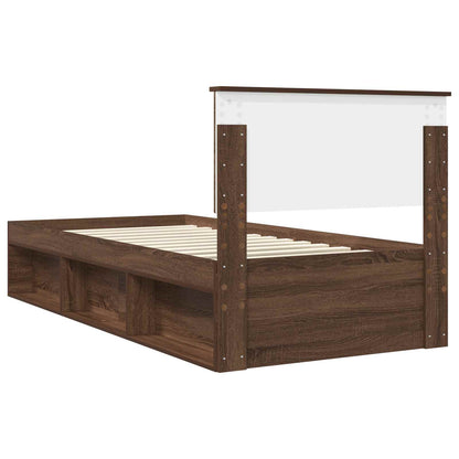 Bed Frame with Headboard Brown Oak 90 x 190 cm Solid Pine Wood