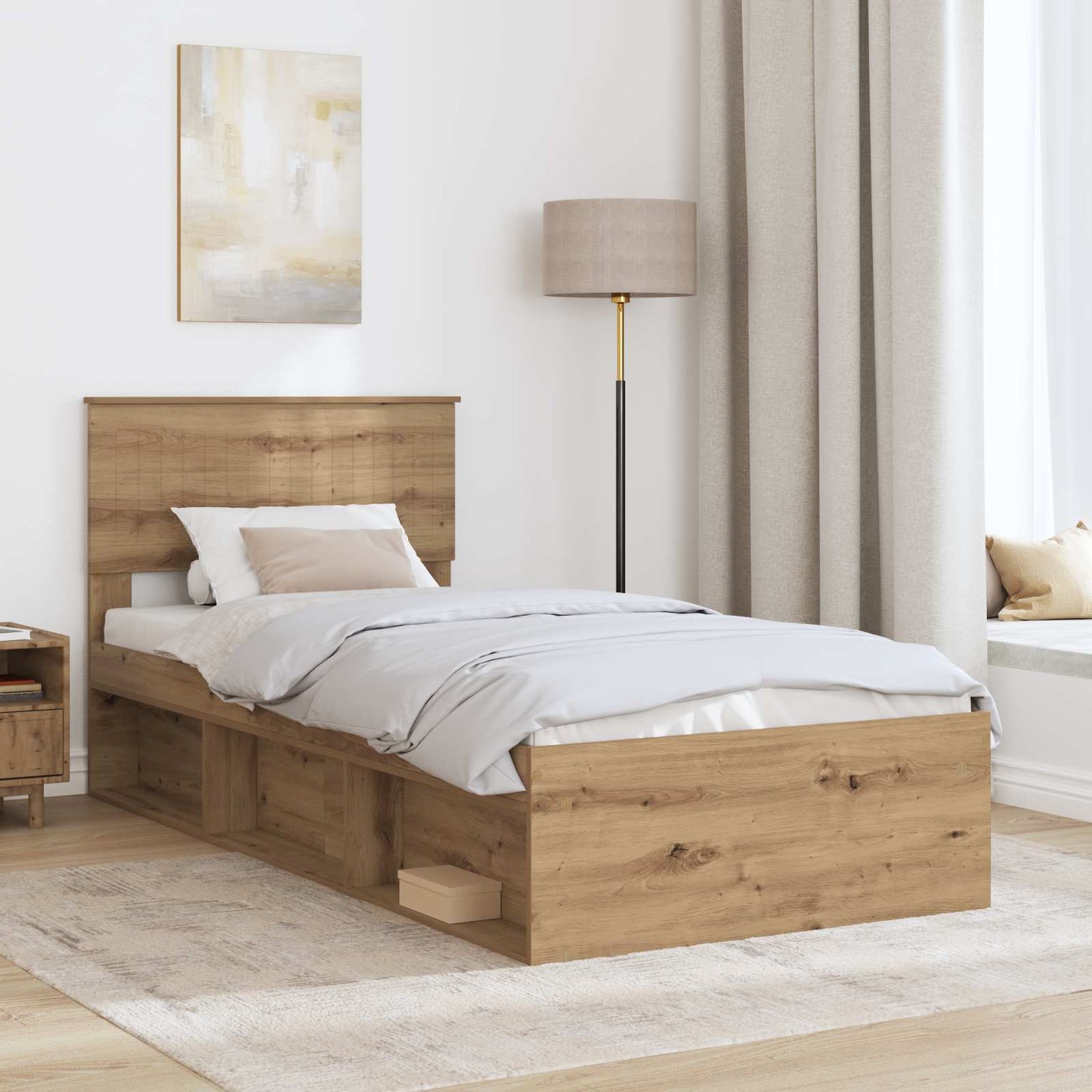 Bed Frame Artisian Oak 90 x 190 cm Solid Pine Wood