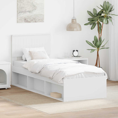 Bed Frame with Headboard White 75 x 190 cm Solid Pine Wood