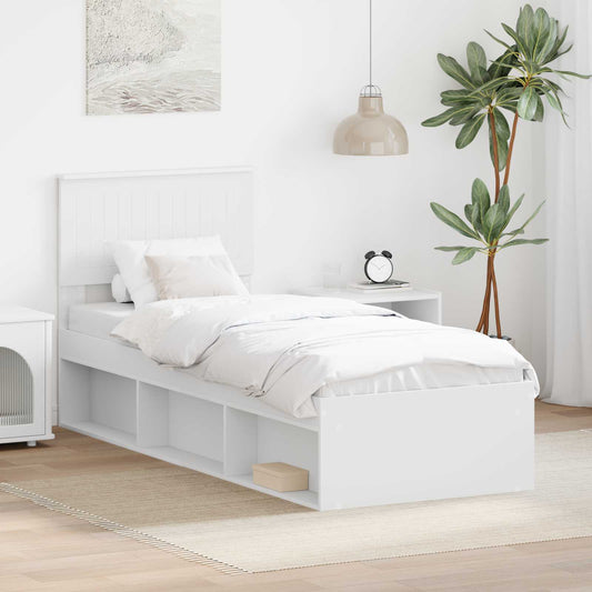 Bed Frame with Headboard White 75 x 190 cm Solid Pine Wood