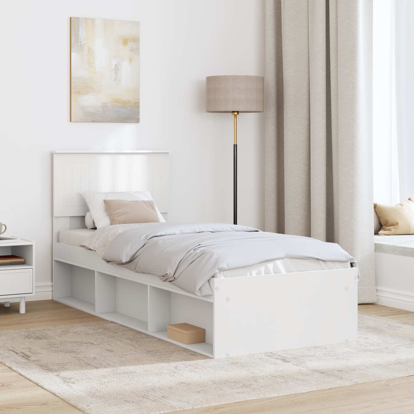 Bed Frame with Headboard White 75 x 190 cm Solid Pine Wood