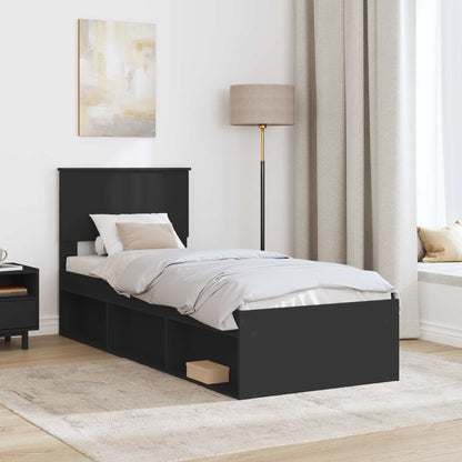 Bed Frame with Headboard Black 75 x 190 cm Solid Pine Wood
