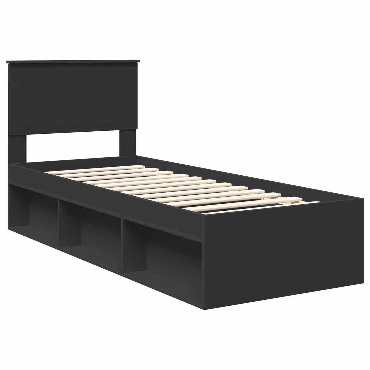 Bed Frame with Headboard Black 75 x 190 cm Solid Pine Wood