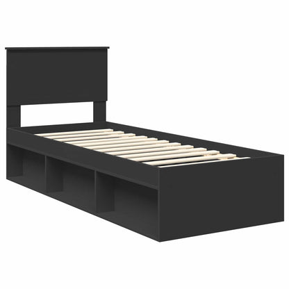 Bed Frame with Headboard Black 75 x 190 cm Solid Pine Wood