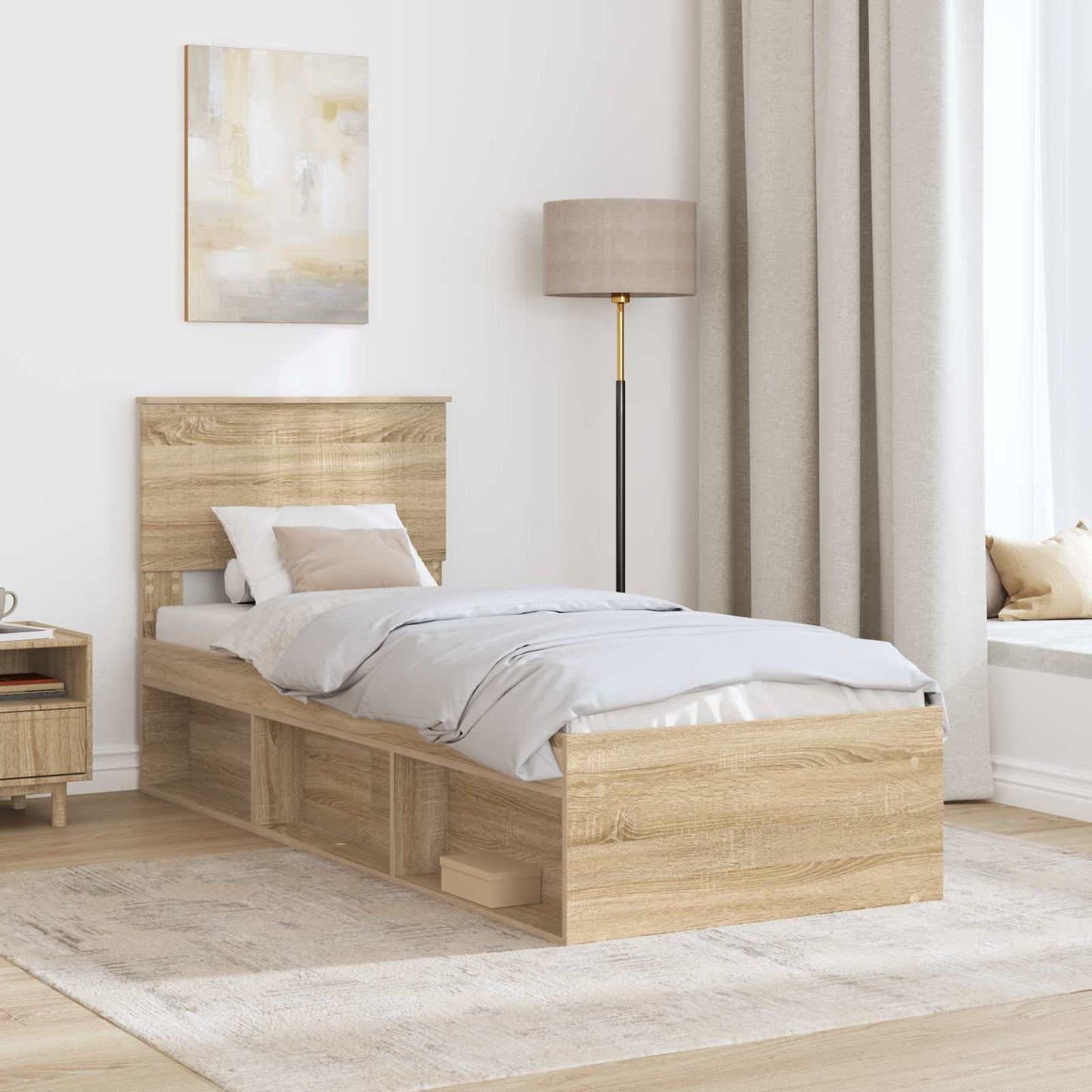Bed Frame with Headboard Sonoma Oak 75 x 190 cm Solid Pine Wood