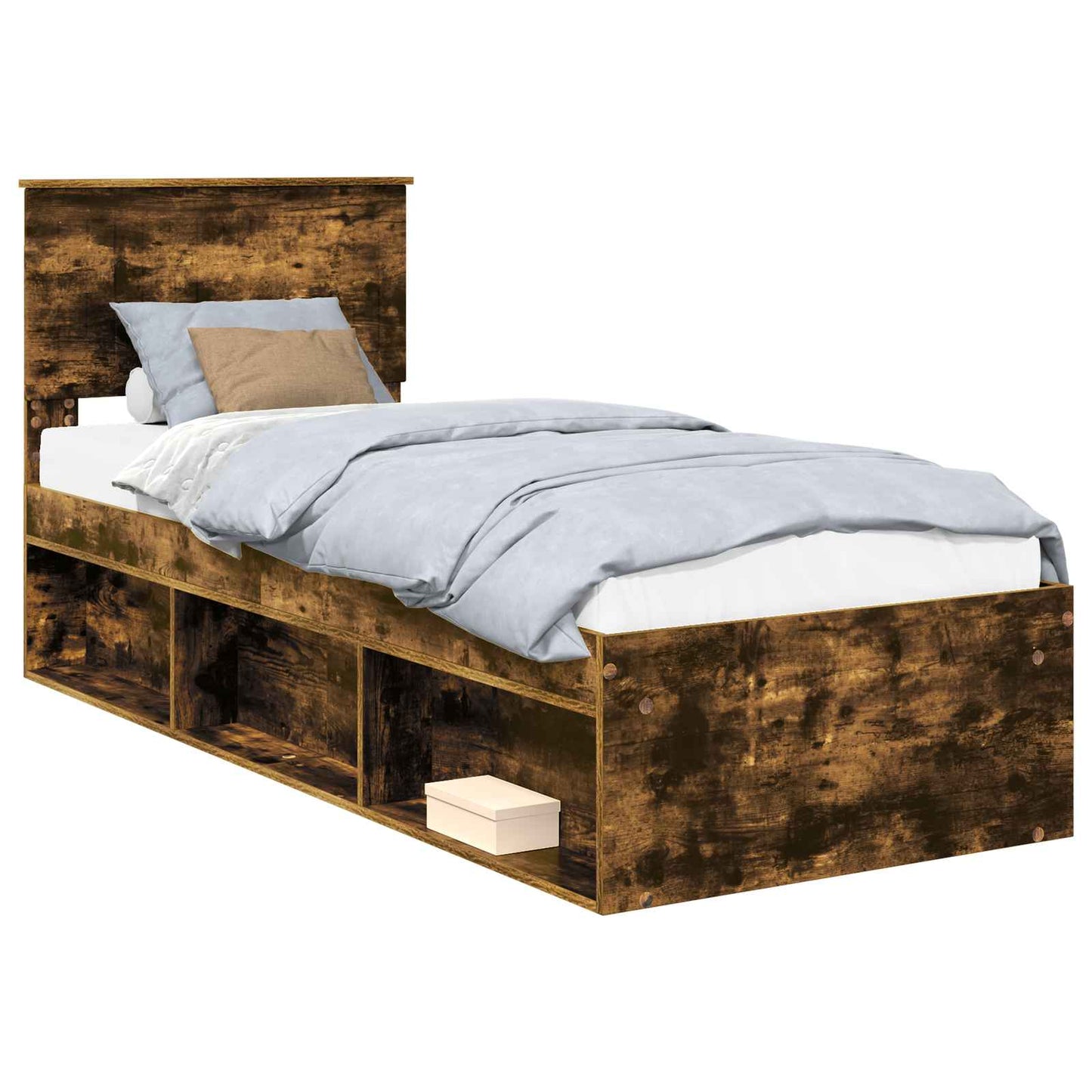 Bed Frame with Headboard Smoked Oak 75 x 190 cm Solid Pine Wood