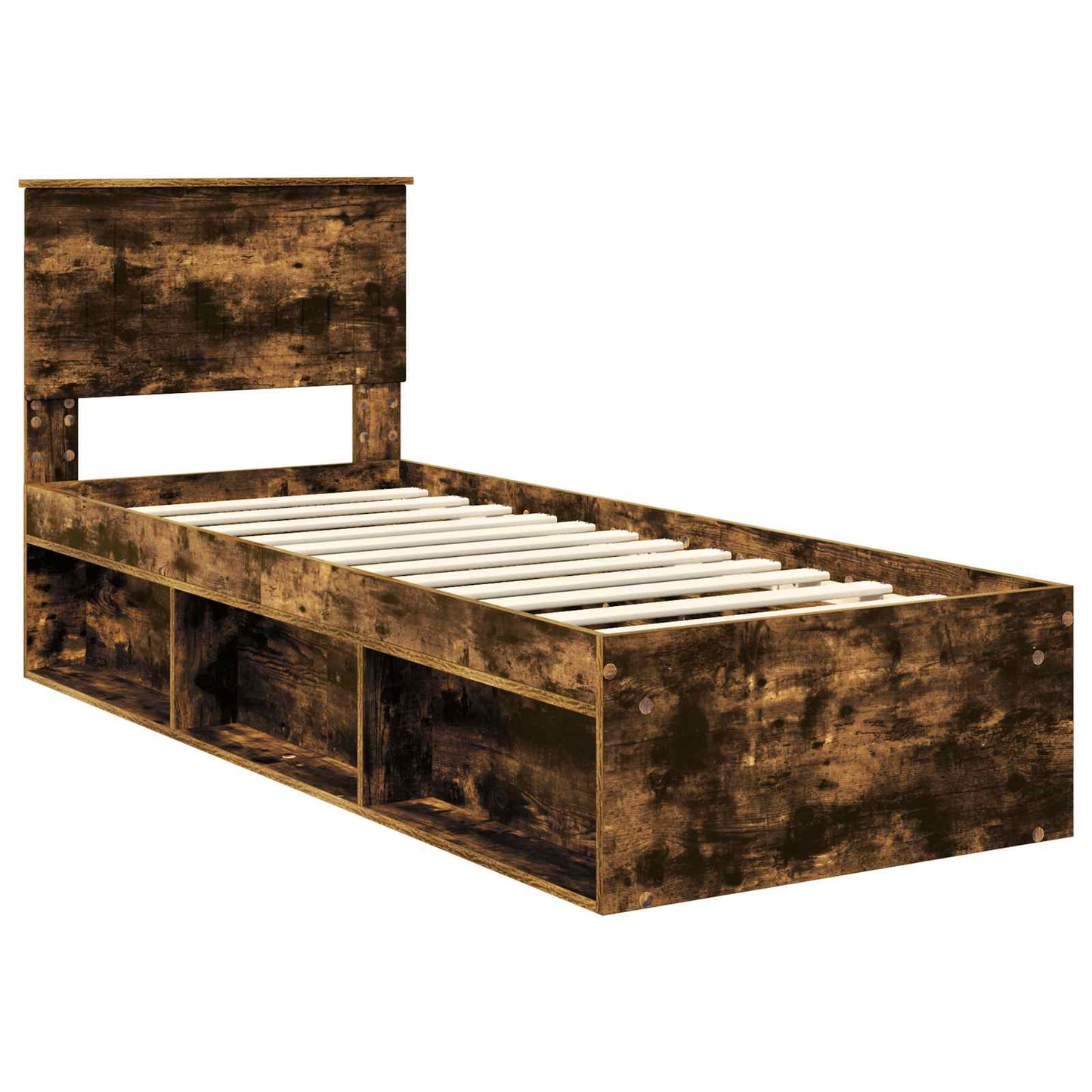 Bed Frame with Headboard Smoked Oak 75 x 190 cm Solid Pine Wood