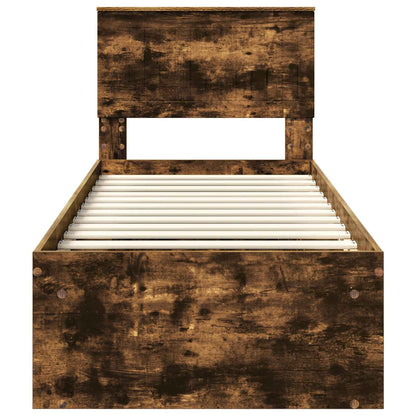Bed Frame with Headboard Smoked Oak 75 x 190 cm Solid Pine Wood