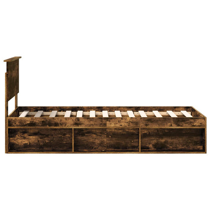 Bed Frame with Headboard Smoked Oak 75 x 190 cm Solid Pine Wood