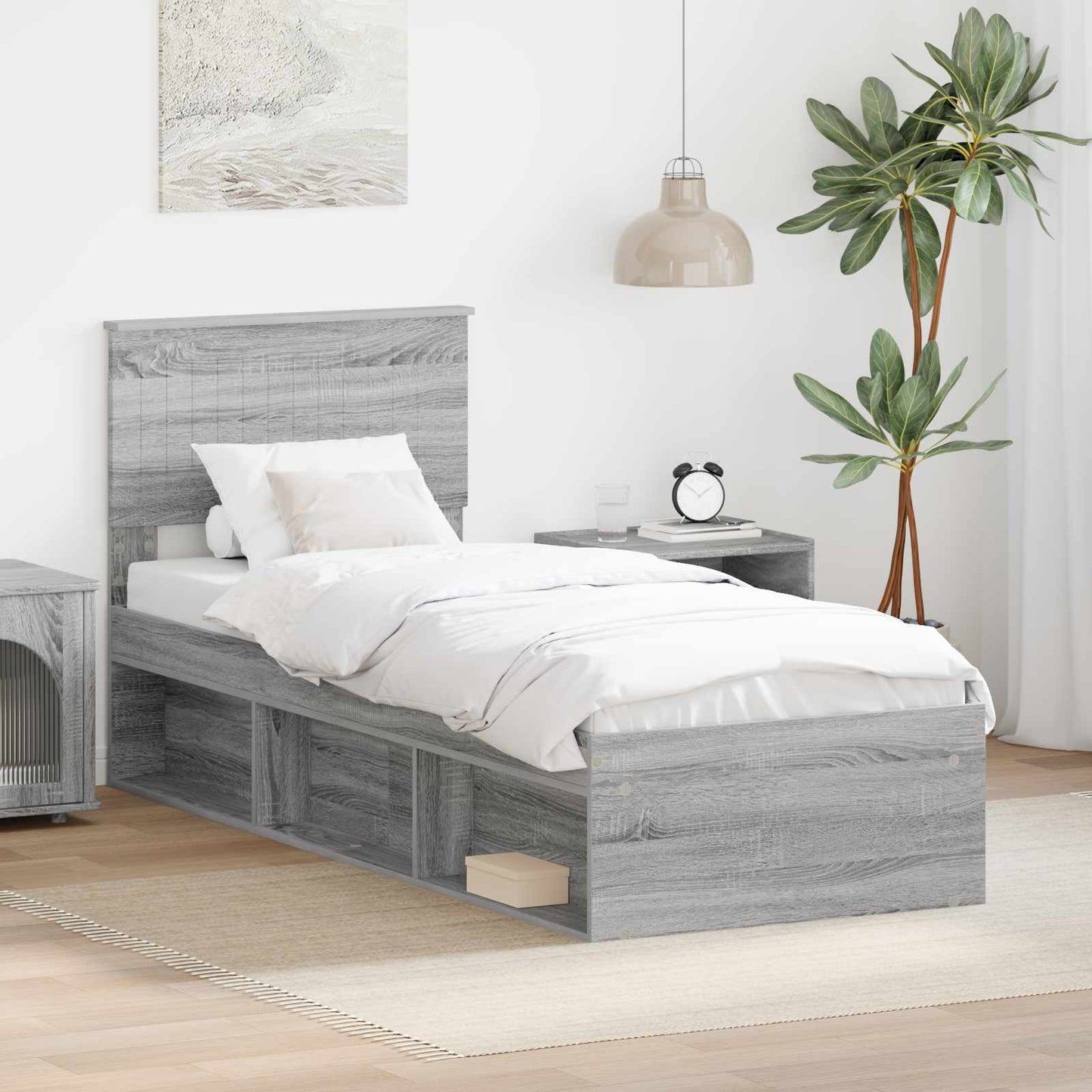 Bed Frame Grey Sonoma 75 x 190 cm Solid Pine Wood