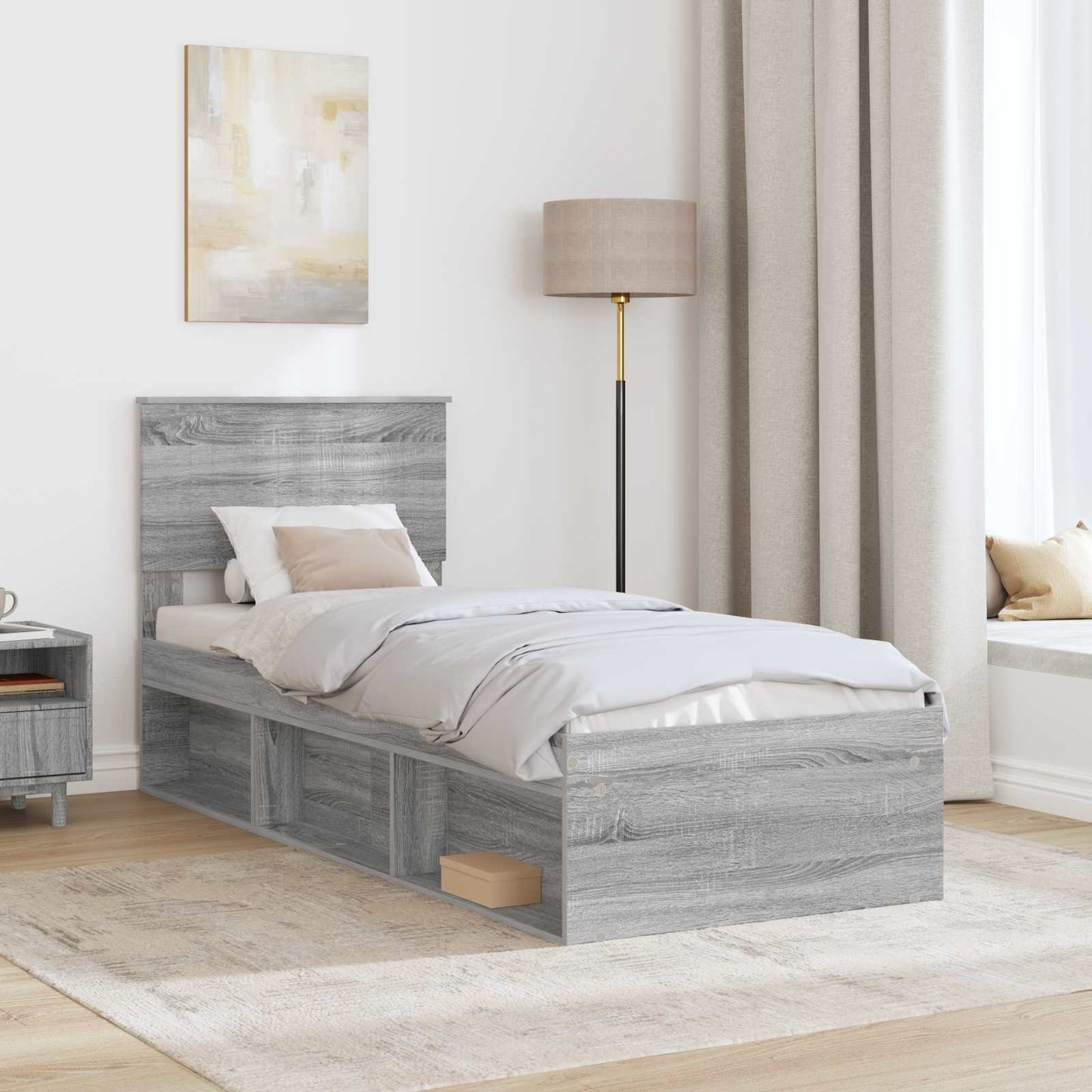 Bed Frame Grey Sonoma 75 x 190 cm Solid Pine Wood