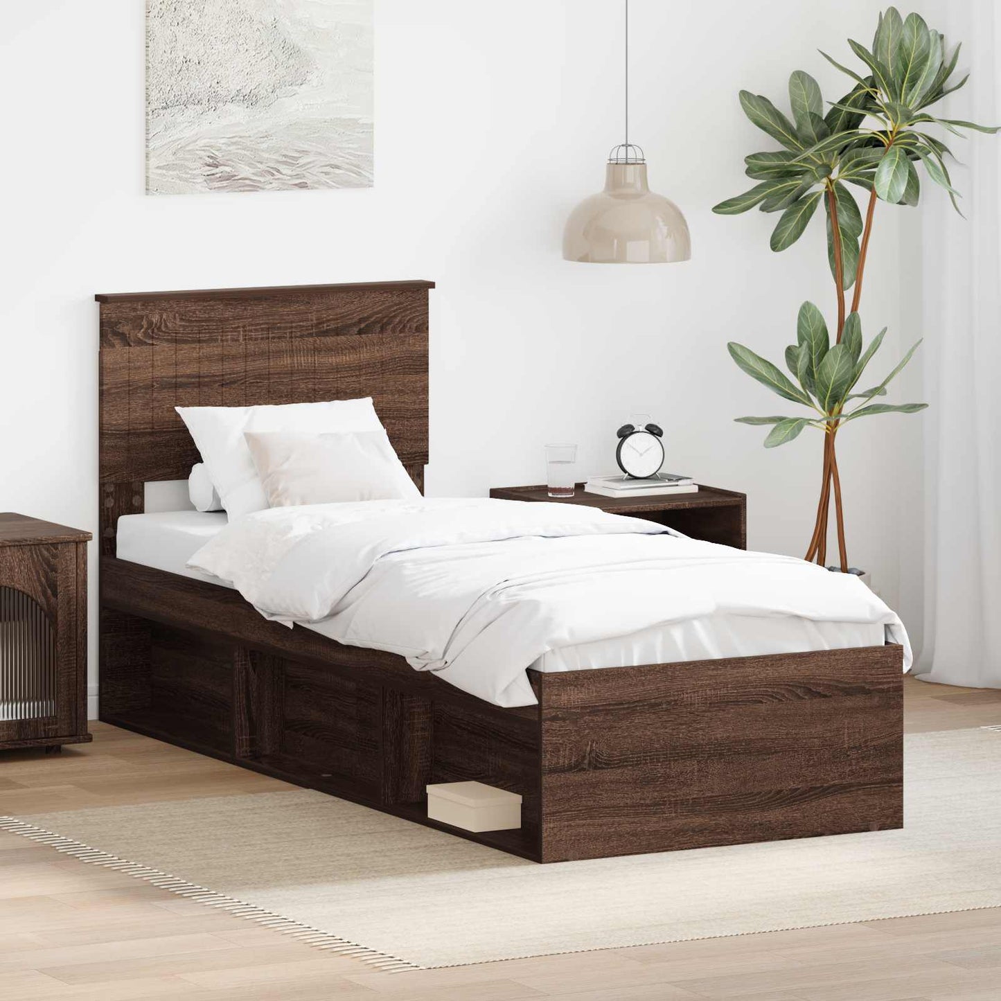 Bed Frame with Headboard Brown Oak 75 x 190 cm Solid Pine Wood