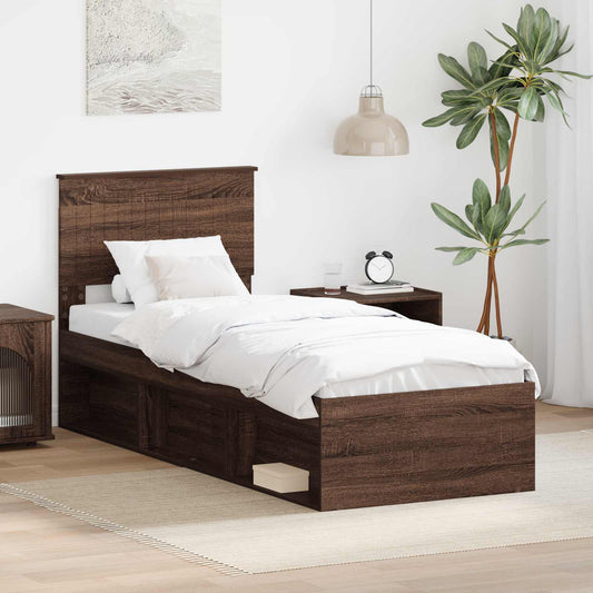 Bed Frame with Headboard Brown Oak 75 x 190 cm Solid Pine Wood