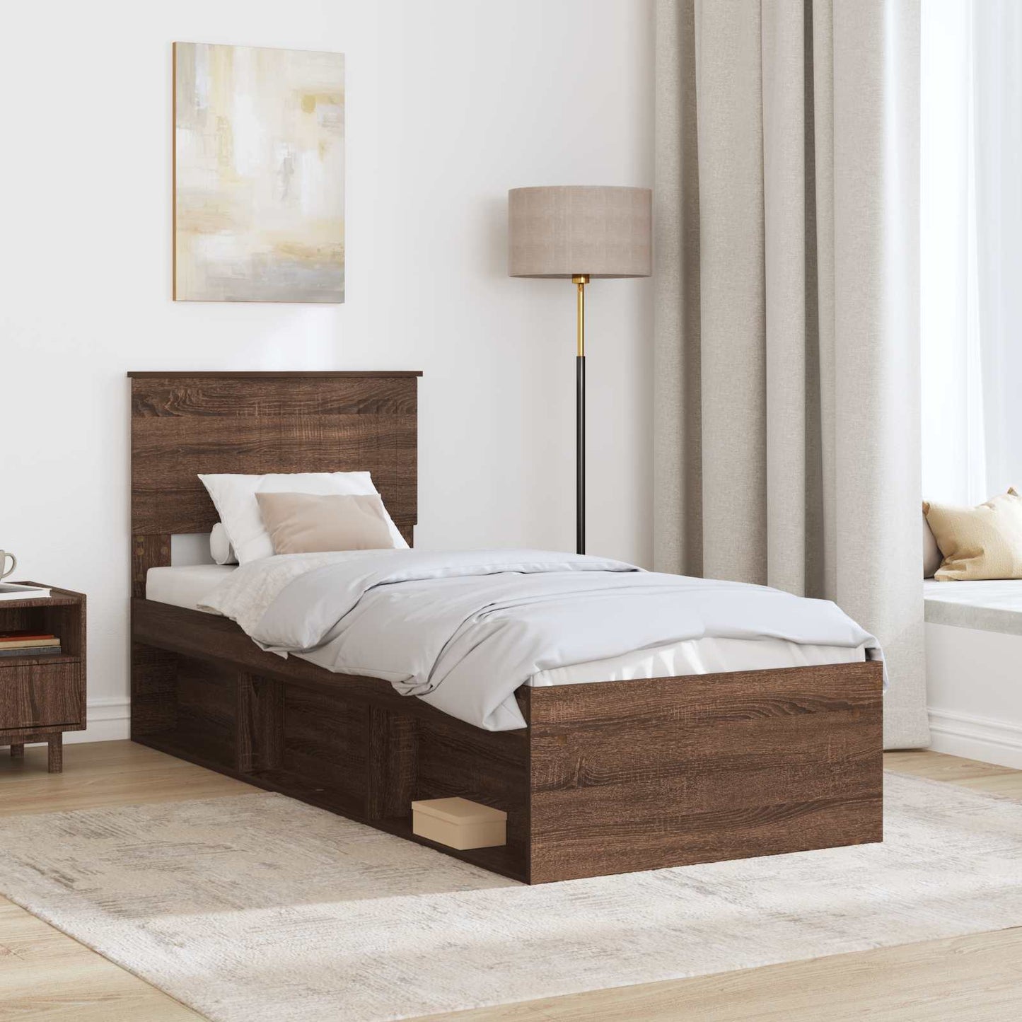 Bed Frame with Headboard Brown Oak 75 x 190 cm Solid Pine Wood