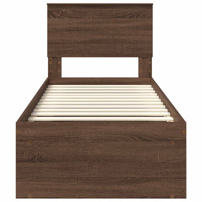 Bed Frame with Headboard Brown Oak 75 x 190 cm Solid Pine Wood
