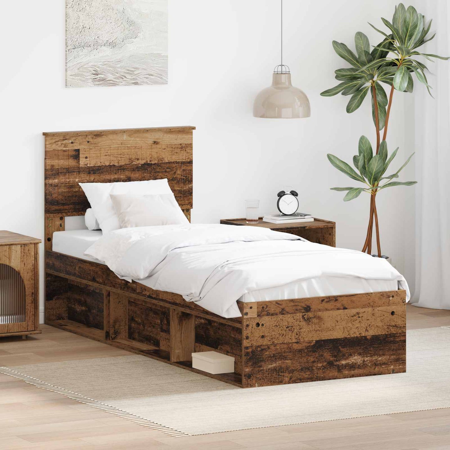 Bed Frame with Headboard Old Wood 75 x 190 cm Solid Pine Wood