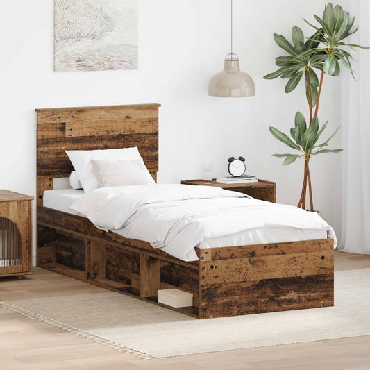 Bed Frame with Headboard Old Wood 75 x 190 cm Solid Pine Wood