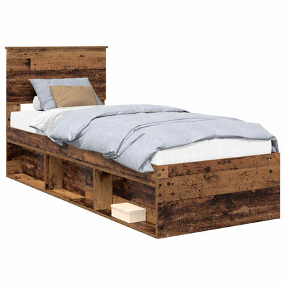 Bed Frame with Headboard Old Wood 75 x 190 cm Solid Pine Wood