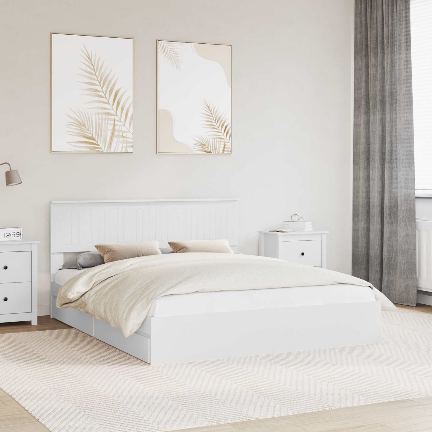 Storage Bed with Headboard White 160 x 200 cm Engineered Wood