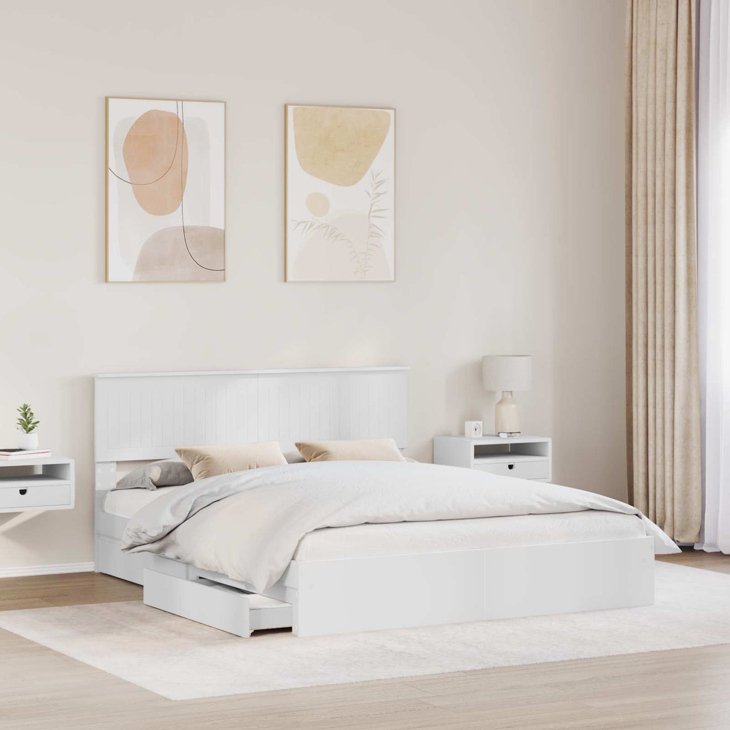 Storage Bed with Headboard White 160 x 200 cm Engineered Wood