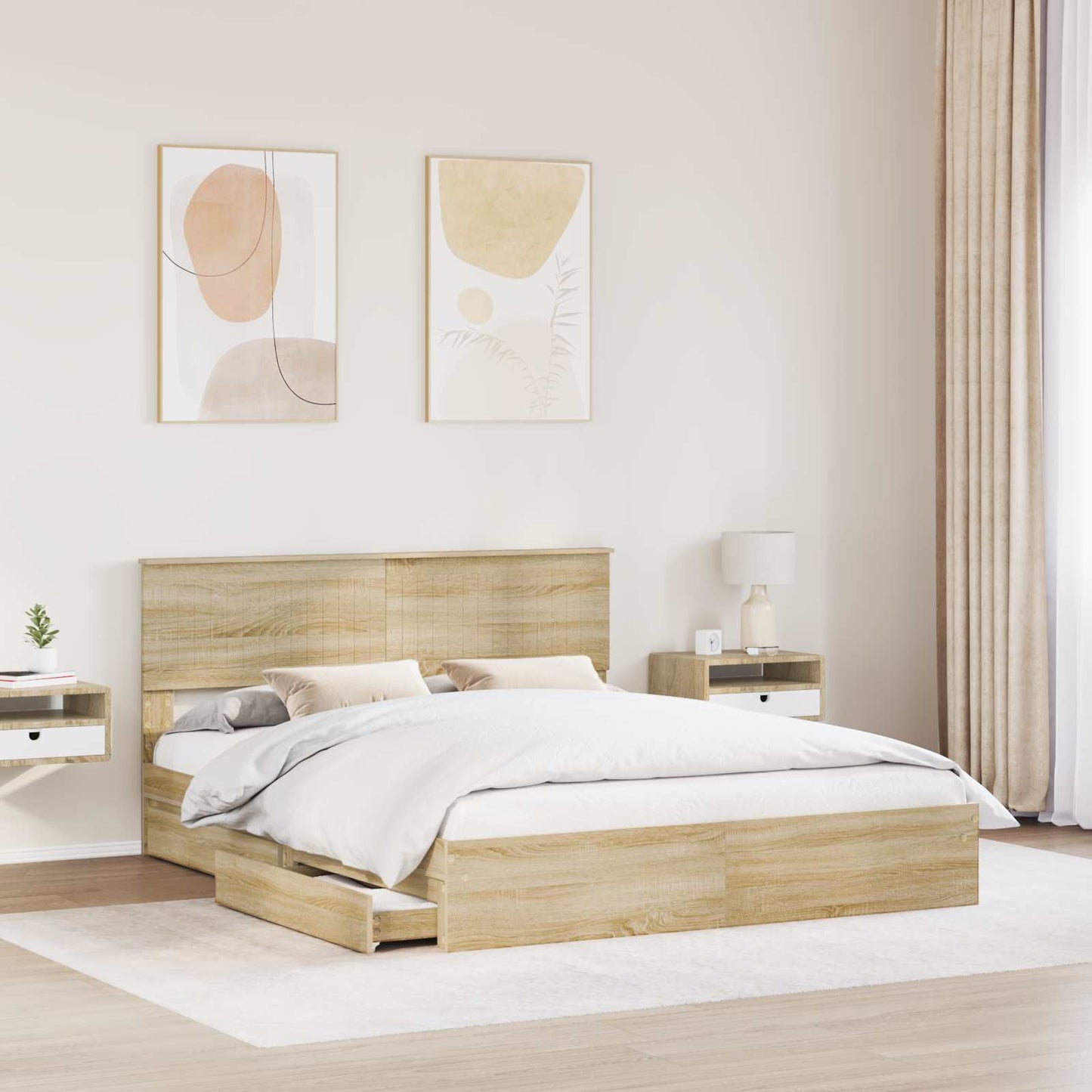 Storage Bed with Drawer Sonoma Oak 160 x 200 cm Engineered Wood
