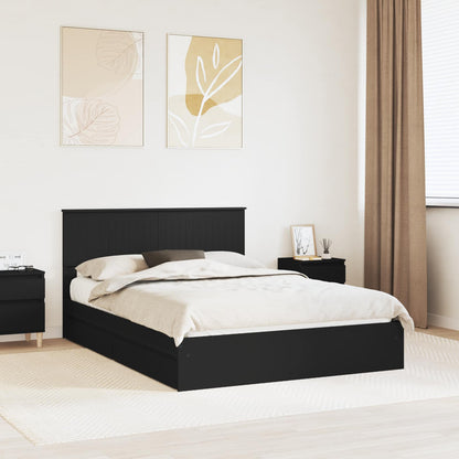 Storage Bed with Headboard Black 140 x 190 cm Engineered Wood