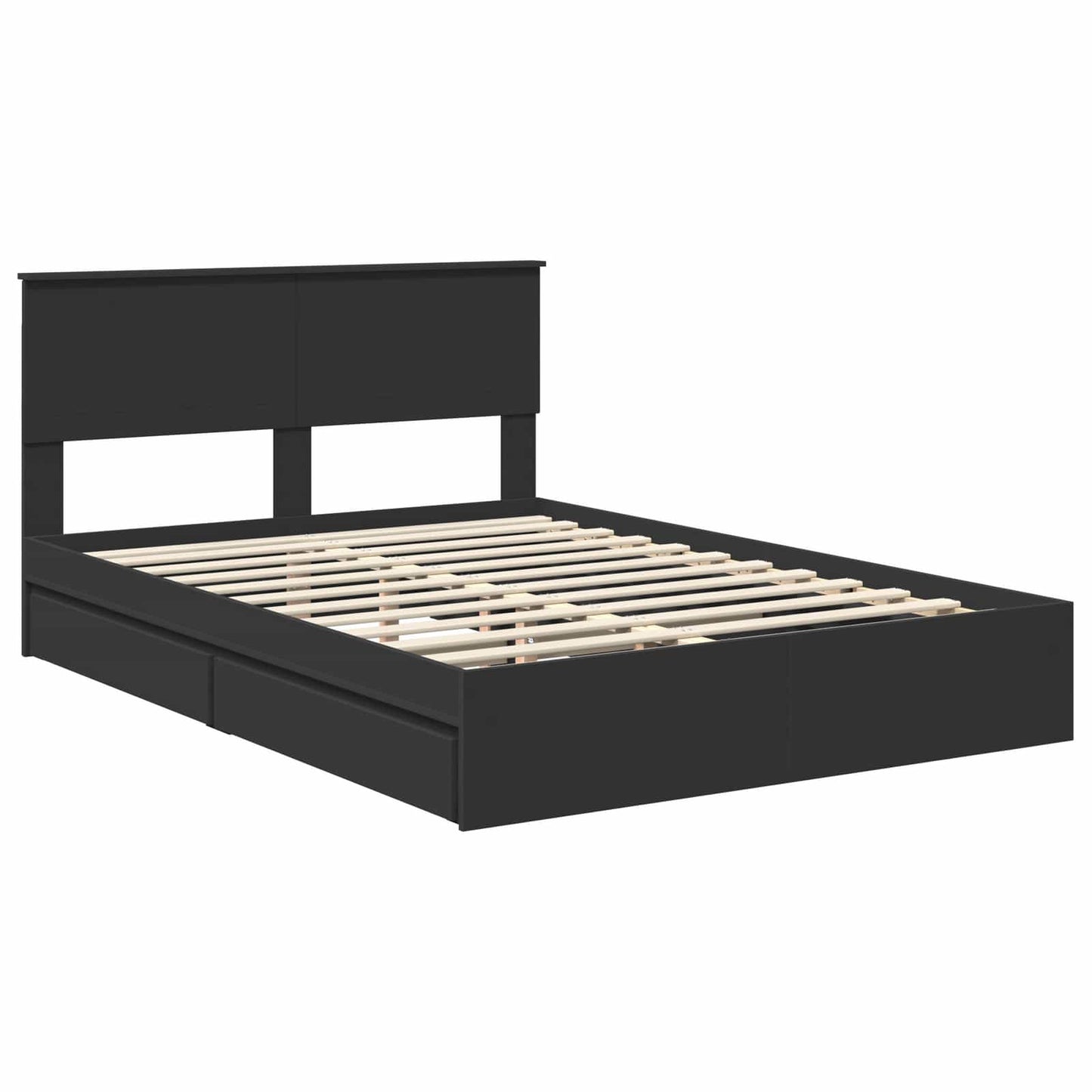 Storage Bed with Headboard Black 140 x 190 cm Engineered Wood