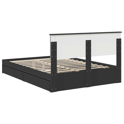 Storage Bed with Headboard Black 140 x 190 cm Engineered Wood