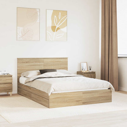 Storage Bed with Drawer Sonoma Oak 135 x 190 cm Engineered Wood