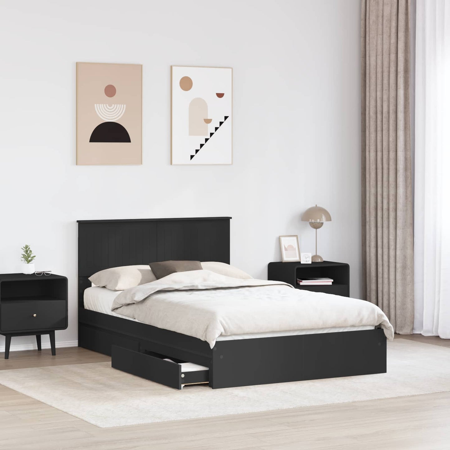 Storage Bed with Headboard Black 120 x 200 cm Engineered Wood